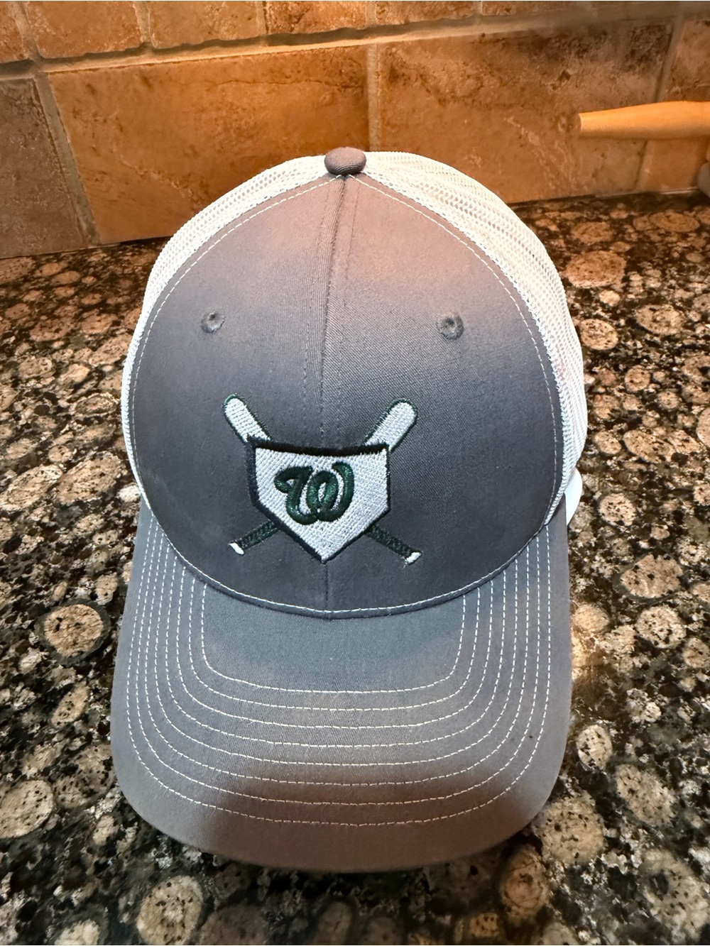 Gray and White Mesh Baseball Cap with Crossed Bats Logo